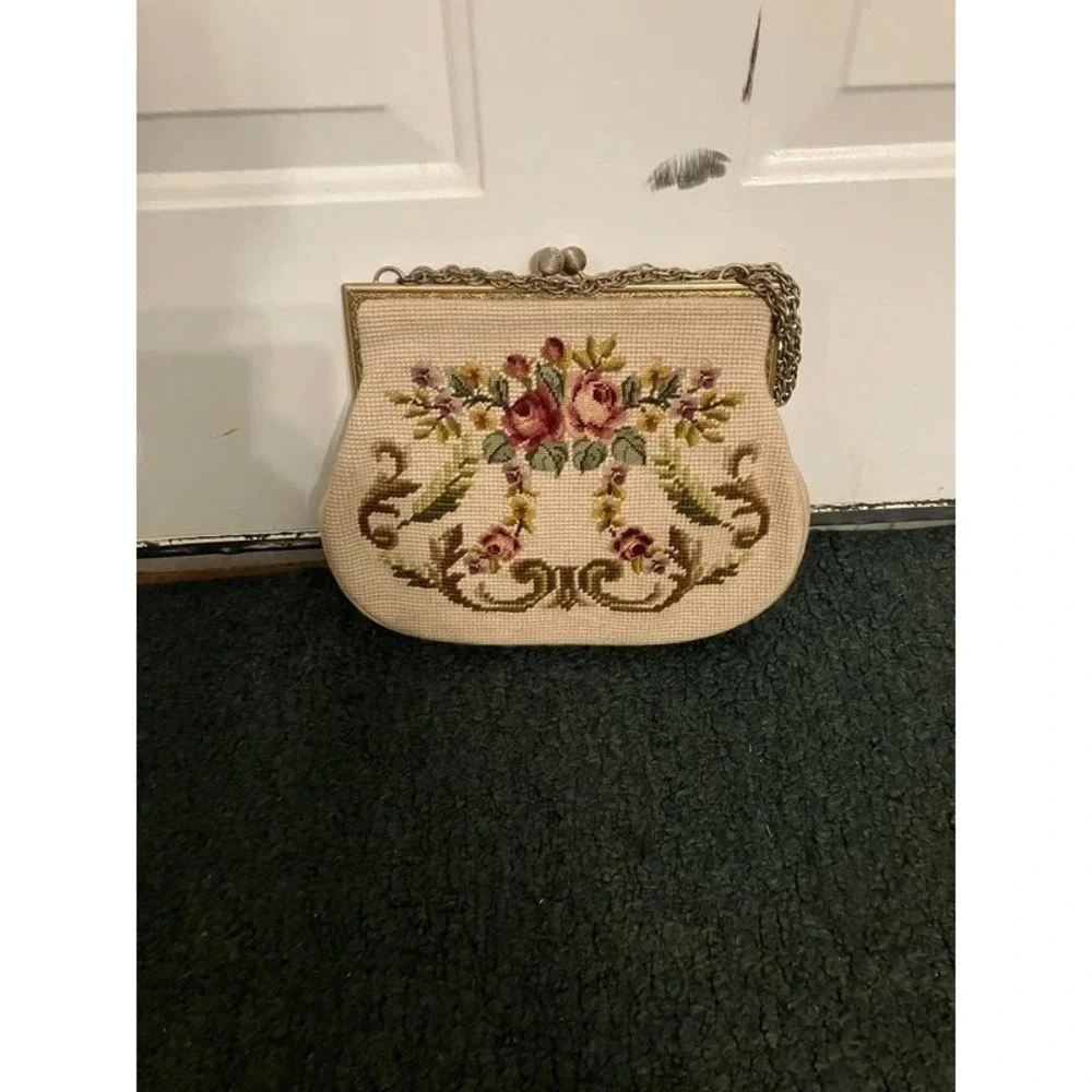 Vtg Martha Klein Floral Tapestry Handbag Women S Ivory Wool Purse Satchel Bag